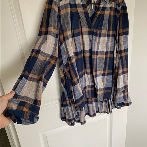 Free People Plaid Ruffled Button Down - Picture 3 of 8